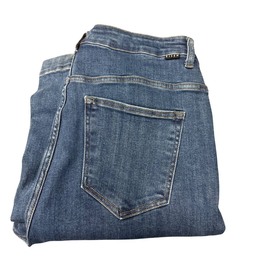 Risen Jeans Womens 1XL (35x32) Stetch Blue Denim High Rise Kick Flare Indie Boho